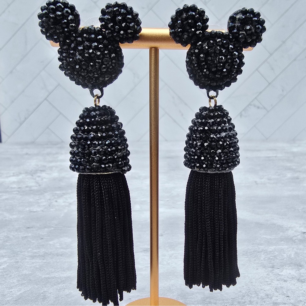 Disney x BaubleBar Mickey Mouse Black Beaded Tassel Drop Earrings Statement
